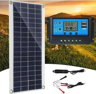 Elle Panel Solar De 8 W Y 12 V - Eficiencia Del 23 % - Resistente Al Agua Para Uso En Exteriores - Kit Con Controlador De 60 A Para Autocaravanas Y Yates