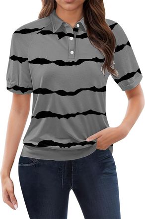 Generic Polo Shirts for Women UK Classic Fit Collared Striped Workout Sports Gym Tennis Golf Shirt Casual Slim Fitted Cute Basic Tee Tops Blouse Grey