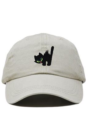 Dalix Blink Black Cat Dad Cap in Washed Stone White at Nordstrom