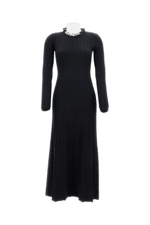 Paco Rabanne Textured Midi Dress With Chain Detail And High Neck