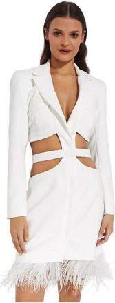 PatBo Witte Veer Mini Jurk Blazer Stijl - Dames - Feestkleedjes - Wit - XS - Leer - Kleedjes