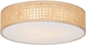QAZQA Oriental Plaf&oacute;n Inteligente De Rat&aacute;n De 40 Cm Con 3 Luces Y 3 Wifi P45 - Tromma /lino /acero Redonda Adecuado Para Led Max. 3 X 4.5 Watt - Qazqa