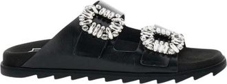 Roger Vivier Slidy Viv Strass Buckle - female - Roger Vivier - Sliders - Black - 2 UK - Shoes