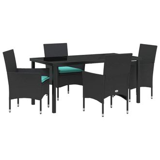 vidaXL Juego De Mesa Y Sillas Con Coj&iacute;n 5 Pcs Negro Rat&aacute;n Sint&eacute;tico Vidaxl