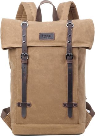 Troop London TRP0425 Heritage Canvas 15 Laptop Backpack, Smart Casual Daypack with Foldable Top Camel - Wax