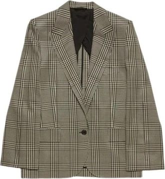 Acne Studios Geruite Bicolour Wollen Jas Regular Fit - Dames - Blazers - Bruin - 2XS - Wol - Jassen