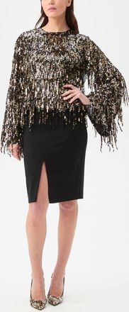 Trina Turk Satine Fringed Sequin Top in Black/gold at Nordstrom, Size 10
