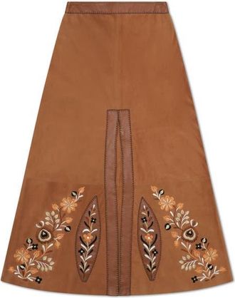 Fortela Embroidered Suede Skirt in Camel at Nordstrom, Size 40 Eu