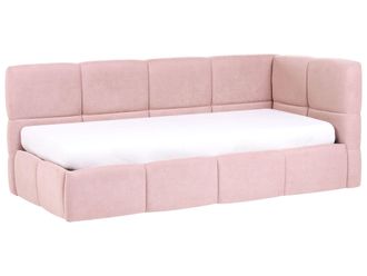 Beliani Divano Letto Imbottita Con Pouf Contenitore A Forma Di 90x200 Cm Rosa Lato Destro Jacou