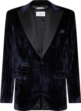 Philipp Plein Single Button Evening Blazer - Heren - Blazers - Blauw - XL - Satijn - Jassen