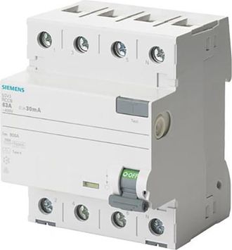 SIEMENS Interruptor Diferencial Tipo A De 4 Polos, 40 A, 0,3 A, 300 Ma, 400 V, Sentron 5sv3644-6