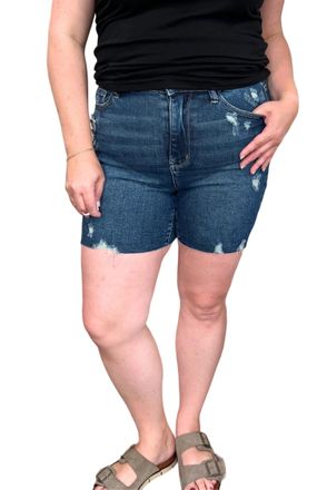 Judy Blue High Waist Mild Destroy Cut Off Shorts In Dark Wash