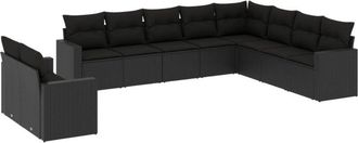 vidaXL Vidaxl - Set De Sof&aacute;s De Jard&iacute;n 10 Pzas Cojines Rat&aacute;n Sint&eacute;tico Negro