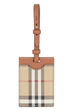 Burberry Leather and Check Canvas Luggage Tag - Brown