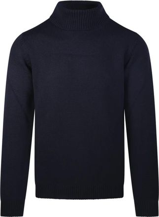 Roberto Collina Merino Wol Trui met Col - Heren - Coltruien - Blauw - M - Wol - Truien & Vesten