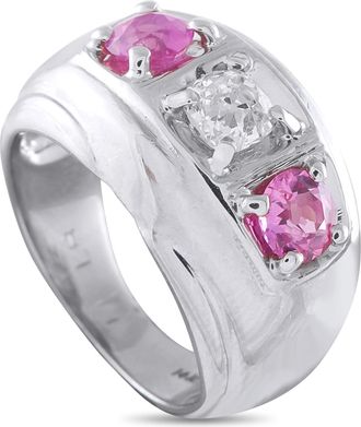 Luxury Bazaar 14K White Gold 0.75ct Diamond and Pink Sapphire Three-Stone Ring MF14-070226
