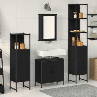vidaXL Juego De Muebles De Ba&ntilde;o 4 Pcs Negro 33 X 33 X 185.5 Cm Vidaxl