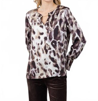 Joseph Ribkoff Satin Animal Print Straight Top In Off White/multi