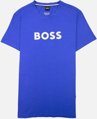 HUGO BOSS Mens Hugo Boss Organic-cotton T-shirt With Contrast Logo Elec Blue - Size: 40
