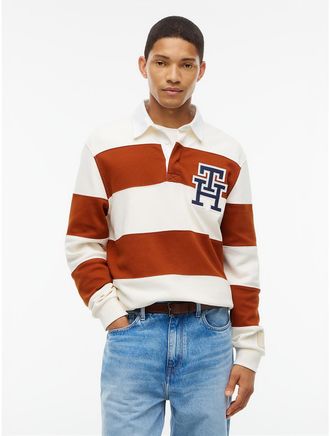 Tommy Hilfiger Mens Heathered Interlock Pique Rugby Polo - Cinnamon / Rich Cream - XL