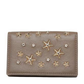 Jimmy Choo London Crystal Star Studs Leather Card Case