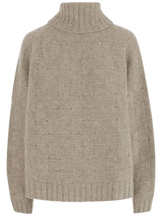 Allude Turtleneck Sweater in Cashmere and Silk with Geometric Pattern