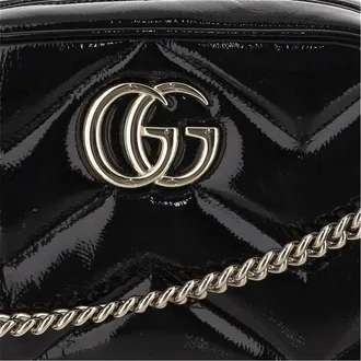 Gucci Womens Shoulder Bag Gg Marmont Black Patent Leather