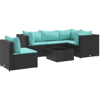 vidaXL Set Muebles De Jard&iacute;n 6 Piezas Y Cojines Rat&aacute;n Sint&eacute;tico Negro Vidaxl