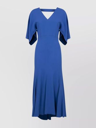 Victoria Beckham hem asymmetric flared midi v-neck dress