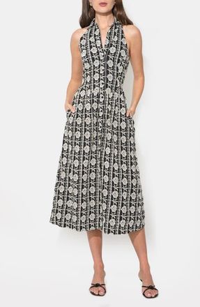 Adelyn Rae Hazer Embroidered Halter Midi Dress in Black at Nordstrom, Size X-Small