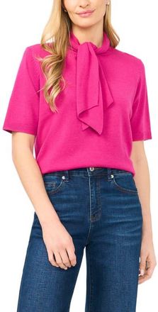 CeCe by Cynthia Steffe Tie Neck Short Sleeve Sweater in Peony Punch at Nordstrom, Size X-Large