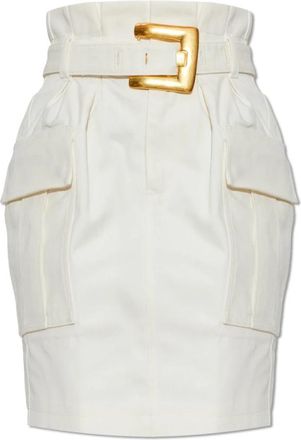 Balmain Cargo Rok met Riem - Dames - Korte rokken - Wit - 2XS - Katoen - Rokken