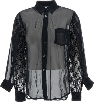 Comme Des Gar&ccedil;ons Black Double Sleeved Sheer Lace Shirt
