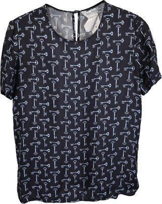 Max Mara Golf Key Printed T-Shirt in navy Blue Silk