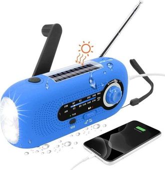 No Brand Radio De Emergencia Solar, De Supervivencia, Alimentada Por Bater&iacute;a, Con Dinamo, Port&aacute;til, De Manivela