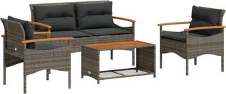 vidaXL Vidaxl - Set De Sof&aacute;s De Jard&iacute;n 4 Pzas Y Cojines Rat&aacute;n Sint&eacute;tico Gris
