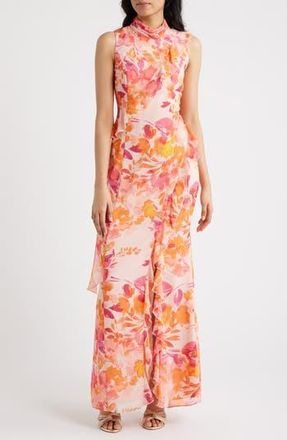 Eliza J Ruffle Mock Neck Maxi Dress in Blush at Nordstrom Rack, Size 6