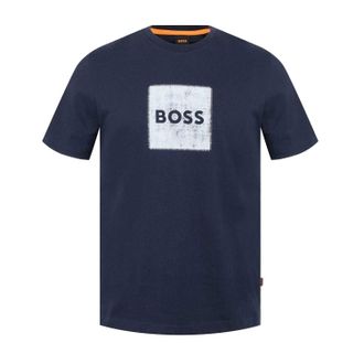 HUGO BOSS Heren Gestikt Katoenen Logo T-shirt (Marine)