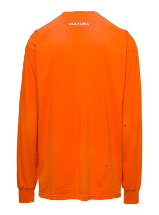Cultura Mens Crewneck Sweatshirt With Cltr Print Orange Jersey Sweatshirts Sweater
