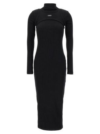 Off-white Black Turtle Neck Midi Dress