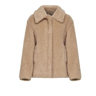 Max Mara Faux Fur & Shearling Jackets, female, Beige, Size: XS Tritone Cropped Teddy Coat