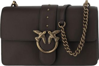 Pinko Dark Brown Love One Classic Leather Shoulder Bag