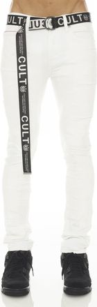 Cult of Individuality PUNK SUPER SKINNY STRETCH /w BELT IN WHITE GRUNDGE