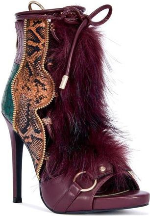 Azalea Wang Heather Mixed Media Stiletto Sandal in Burgundy Multi at Nordstrom, Size 8.5