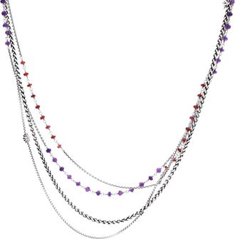 David Yurman Multistrand Starburst Station Necklace Sterling Silver with Amethysts and Garnets