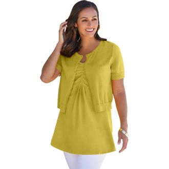 Jessica London Jewel-Neck Shrug in Golden Citrus at Nordstrom, Size 24