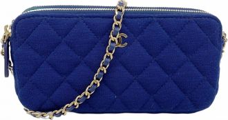 Chanel Navy Cotton Chain/Shoulder Wallet (Pre-Owned)