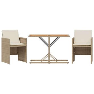 vidaXL Vidaxl - Sillas Y Mesita De Jard&iacute;n 3 Piezas Rat&aacute;n Sint&eacute;tico Coj&iacute;n Beige