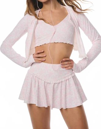 LoveShackFancy Laudie Bow Print Active Zip Up Top In Pink