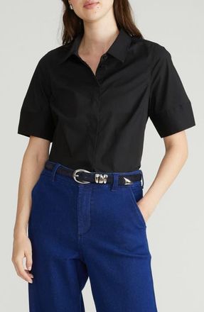 Universal Standard Stretch Poplin Shirt in Black at Nordstrom, Size 2Xl